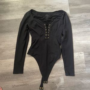 Good American Long Sleeve Black Cross Cross bodysuit